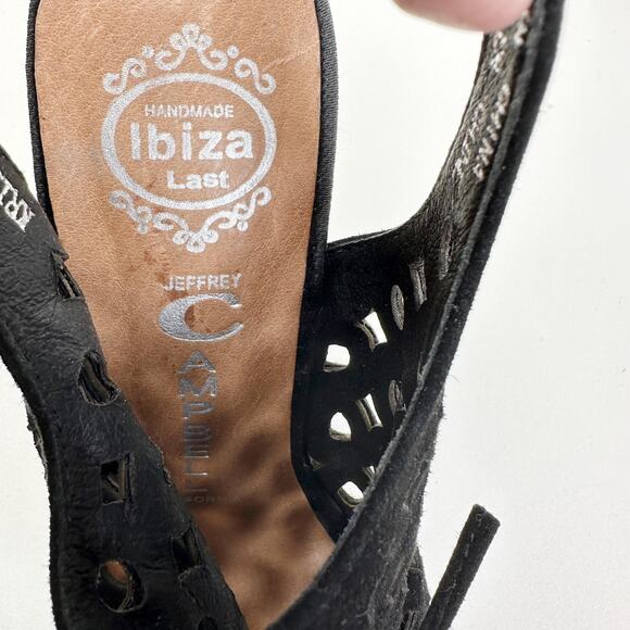 Jeffrey Campbell Suede Lace Up Platform Heel Peep Toe Sandal Black Women 8.5 - Picture 11 of 11